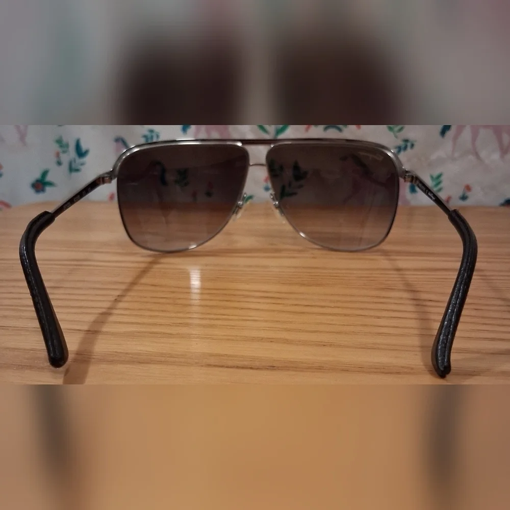 EUC Vintage Salvatore Ferragamo SF112SL Black Leather Aviator Casual Sunglasses